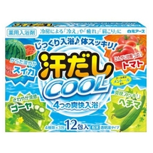 Hakugen Earth Asedashi COOL Освежающая соль для ванны на основе углекислого газа с аминокислотами, витамином С и экстрактами томата и люффы, 25 гр.*12