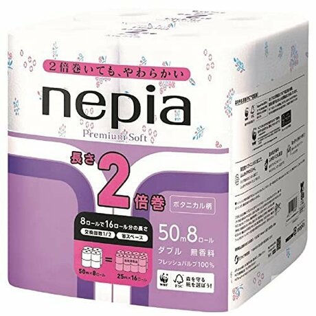 273471 "NEPIA" "Premium Soft"  Двухслойная туалетная бумага 50м с цветочным рисунком (8 рулонов), 1/8 