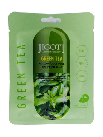 Jigott Green Tea Real Ampoule Mask Ампульная тканевая маска с экстрактом зеленого чая 27 мл 