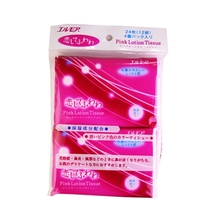 Kami Shodji ELLEMOI Pink Lotion Tissues Бумажные розовые двухслойные салфетки (платочки) с коэнзимом Q10, 12 шт. 4 пачки/упак