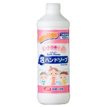 Mitsuei Soft Three Нежное пенное мыло для рук с ароматом персика (антисептическое), (запасной блок), 450 мл