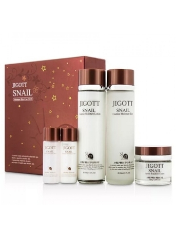 Jigott Подарочный набор JIGOTT WELL-BEING SNAIL 3SET с муцином улитки (тонер, лосьон, крем) 